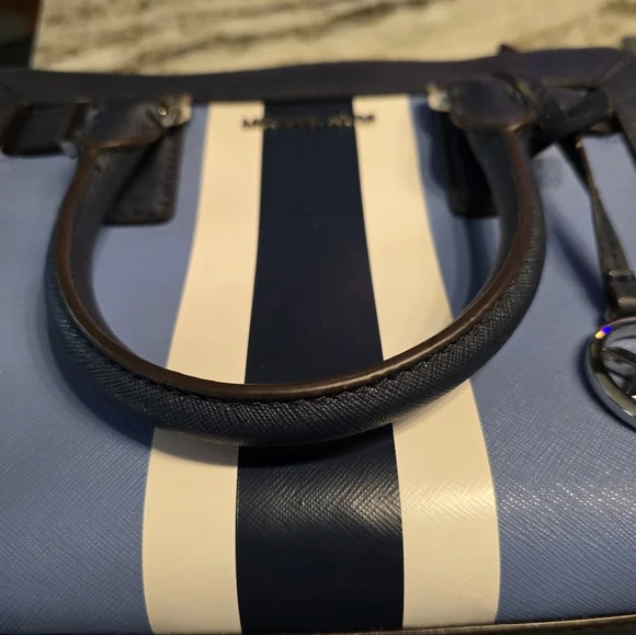 Michael Kors Striped Saffiano Leather Satchel in Navy, Light Blue & White - Picture 5 of 5